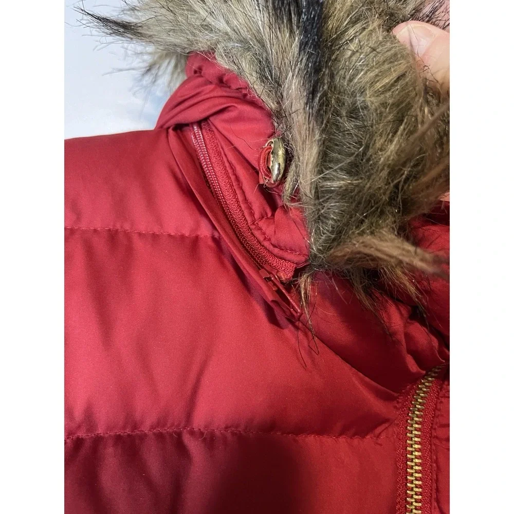 Michael Kors Red Women's‎ Coat Size Medium Faux Fur Hood Puffer Jacket EUC